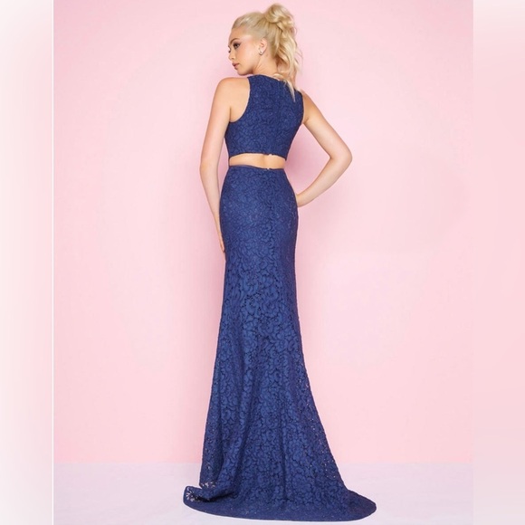 Mac Duggal Flash 62691 Gown Women’s Size 4 Sapphire Navy Blue Lace Formal Dress - Picture 3 of 10